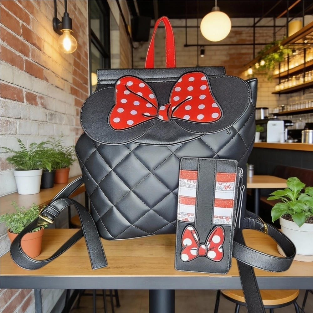 Danielle Nicole Disney Minnie Mouse Quilted Backpack W/Matching Card Wallet